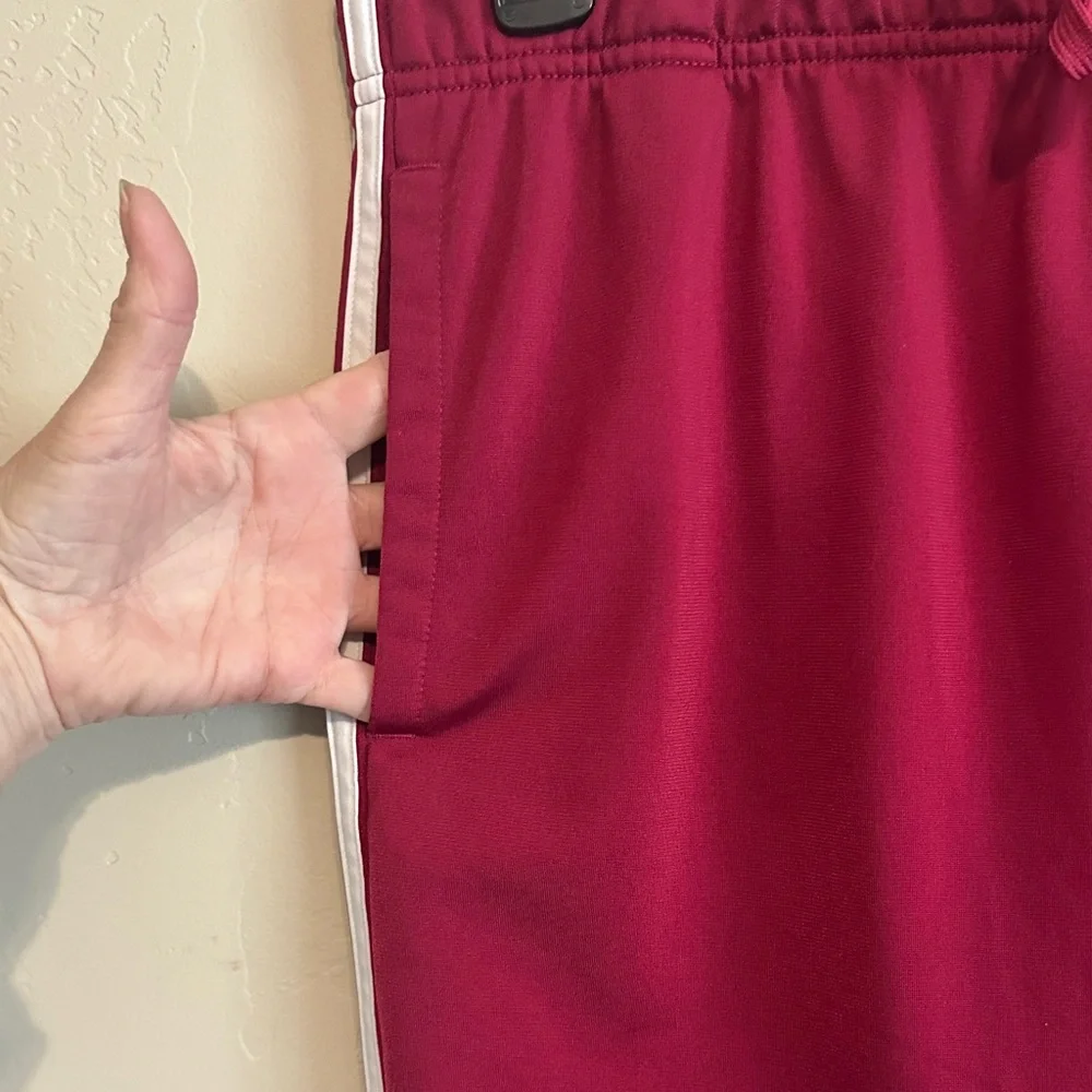 Adidas Women's Maroon Joggers with White Stripes - Picture 3 of 4